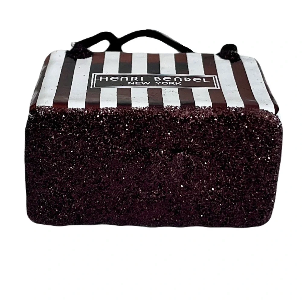 Henri Bendel Brown and White Centennial Striped Shopping Bag Christmas Ornament